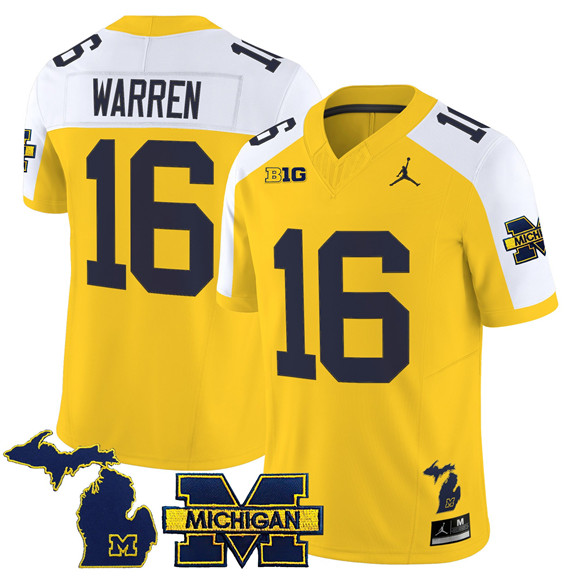Men's Michigan Wolverines #16 Davis Warren Maize Alternate F.U.S.E. 2025 Vapor Limited Stitched Football Jersey